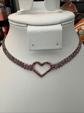 paparazzi Pink Heart Rhinestone Choker Necklace